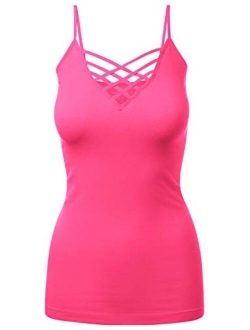 Women's Lattice Front Seamless Cami with Adjustable Strap Tops