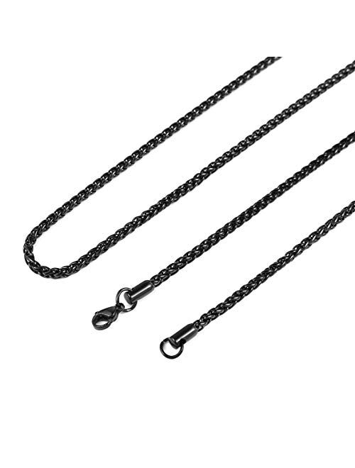 HZMAN 3.0 mm Stainless Steel Wheat Silver Chain Necklaces for Men & Women 16" -30"