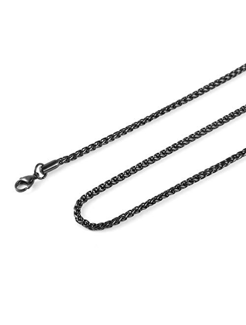 HZMAN 3.0 mm Stainless Steel Wheat Silver Chain Necklaces for Men & Women 16" -30"