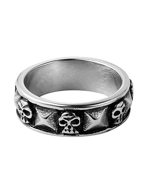 HZMAN Men's Punk Goth Skull Ring Silver Stainless Steel Hip hop Bands