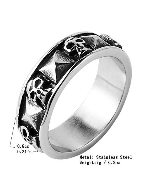 HZMAN Men's Punk Goth Skull Ring Silver Stainless Steel Hip hop Bands