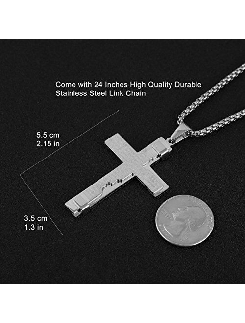 HZMAN Stainless Steel Mens Womens Cross Necklace Lord's Prayer Pendant, 4 Colors Available