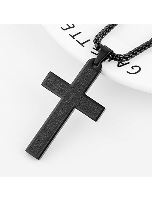 HZMAN Stainless Steel Mens Womens Cross Necklace Lord's Prayer Pendant, 4 Colors Available
