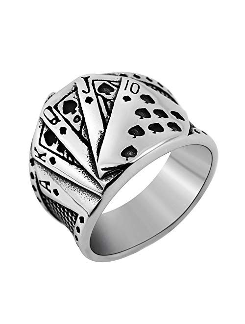HZMAN Mens Vintage Poker Games Casino Cocktail Party Stainless Steel Biker Spade Ring