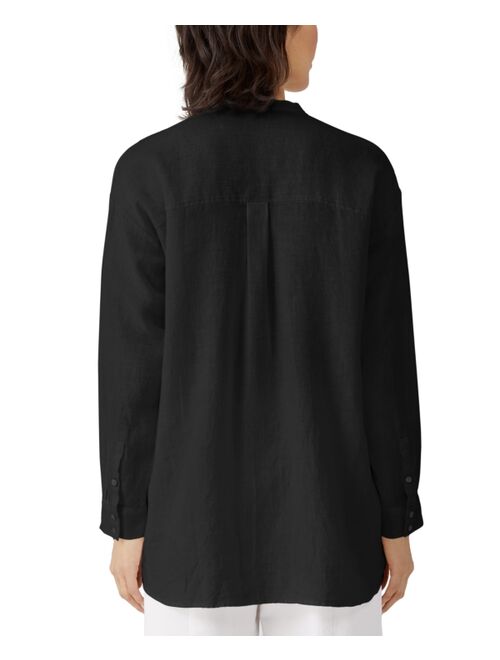 Eileen Fisher Organic Linen Mandarin-Collar Shirt