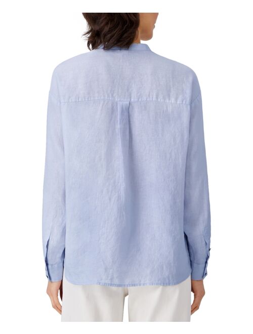 Eileen Fisher Organic Linen Mandarin-Collar Shirt