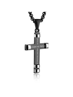 Philippians 4:13 Cross Pendant STRENGTH Bible Verse Stainless Steel Necklace 3 Colors Available
