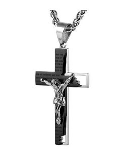 Men's Stainless Steel Cross Crucifix Bible Prayer Pendant Necklace 22 2" Chain