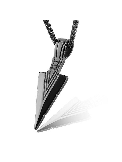 HZMAN Mens Arrowhead Arrow Stainless Steel Pendant Necklace with Steel Wheat Chain