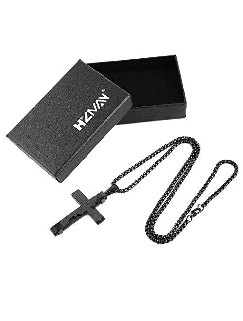 HZMAN Religion Cross Lord's Prayer Stainless Steel Pendant Necklace Rolo Cable Wheat Chain