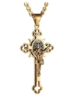 Religion Stainless Steel Saint St St. Benedict Crucifix Cross Pendants Necklace INRI