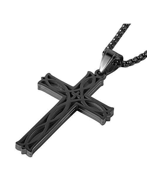 HZMAN Men's Stainless Steel Infinity Celtic Cross Irish Knot Pendant Necklace, 22+2" Link Chain