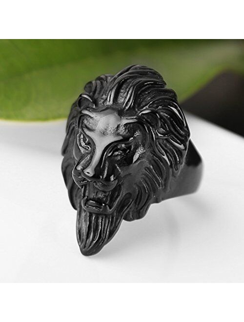 HZMAN Men's Vintage 316L Stainless Steel Lion Ruby Eyes Rings Heavy Metal Rock Punk Style Gothic Biker Ring Silver Gold Black 3 Colors