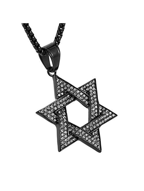 HZMAN Men Star of David Iced Out CZ Pendant 18k Gold Plated Stainless Steel Hip Hop Necklace