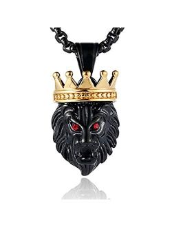 Men's Silver Gold Tone Stainless Steel Lion King Pendant Necklace Cable Wheat 22 2" Chain