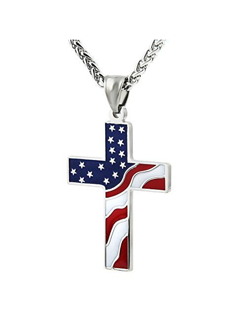HZMAN American Flag Patriotic Cross Religious Jewelry Enamel Pendant Necklace