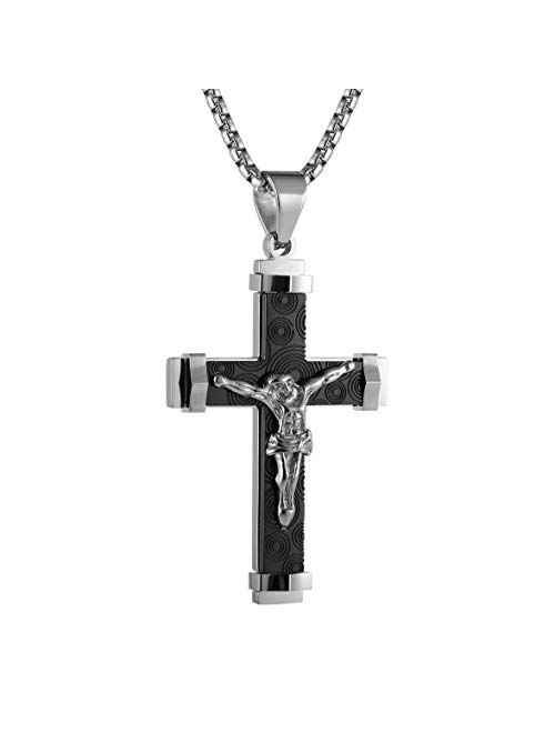 HZMAN Crucifix Stainless Steel Jewelry Jesus Cross Pendant Gold Silver Black Necklace Gift