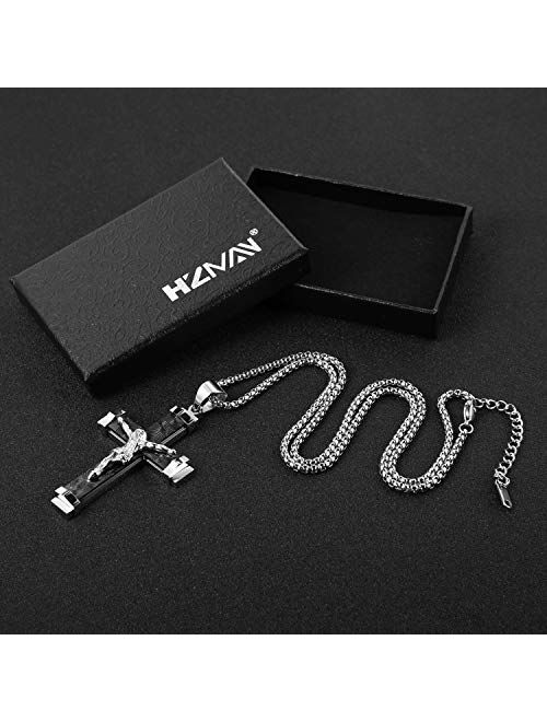 HZMAN Crucifix Stainless Steel Jewelry Jesus Cross Pendant Gold Silver Black Necklace Gift