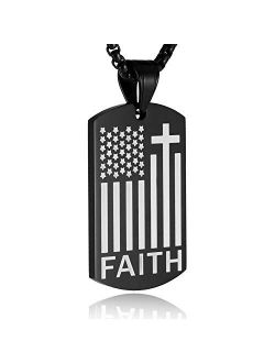 American Flag Patriotic Cross Dog Tag Religious Faith Jewelry Pendant Necklace
