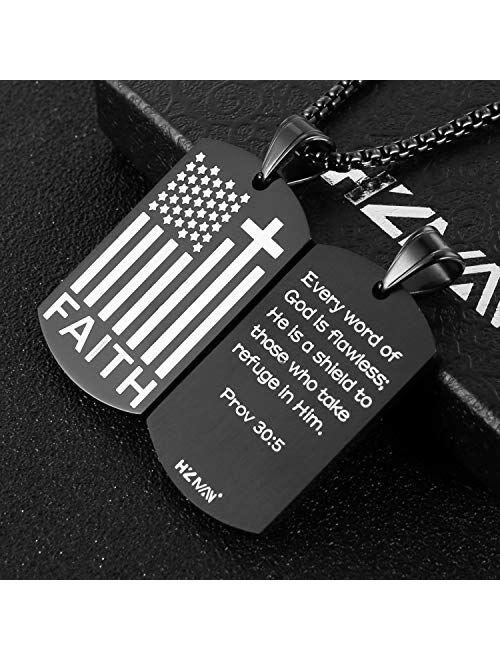 HZMAN American Flag Patriotic Cross Dog Tag Religious Faith Jewelry Pendant Necklace
