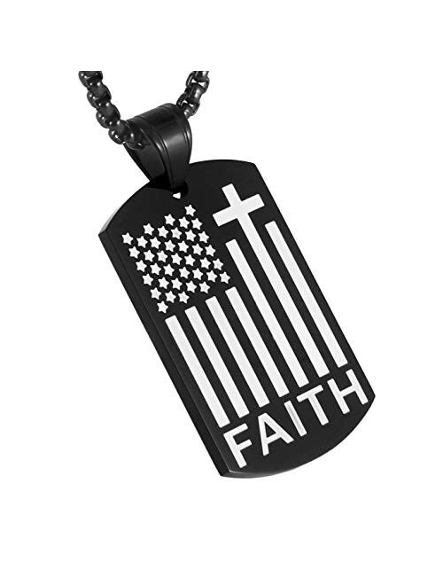 HZMAN American Flag Patriotic Cross Dog Tag Religious Faith Jewelry Pendant Necklace
