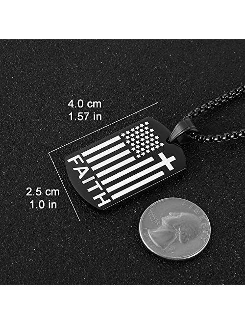HZMAN American Flag Patriotic Cross Dog Tag Religious Faith Jewelry Pendant Necklace