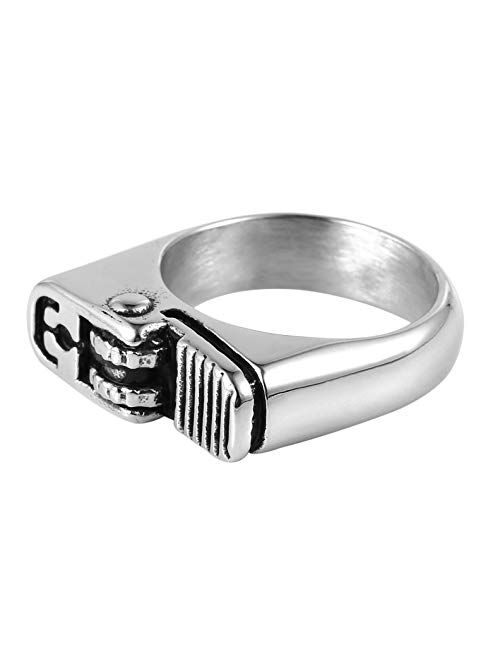 HZMAN Hip Hop Retro Men's Classic Silver Cool Punk Motorcycle Style Stainless Steel Silver Ring