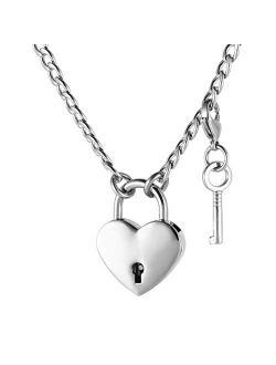 Lover Heart Padlock Necklace Stainless Steel Padlock Collar Choker for Men Women with Lock and Key 24 Inch