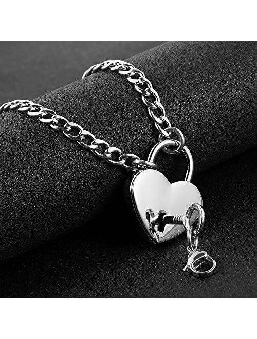 HZMAN Lover Heart Padlock Necklace Stainless Steel Padlock Collar Choker for Men Women with Lock and Key 24 Inch