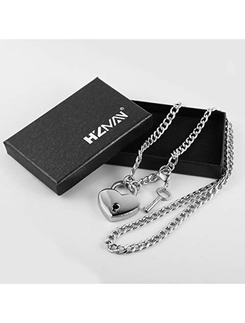 HZMAN Lover Heart Padlock Necklace Stainless Steel Padlock Collar Choker for Men Women with Lock and Key 24 Inch