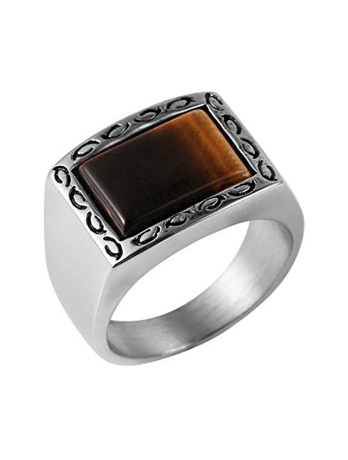 HZMAN Vintage Retro Style Brown Men's Simple Polished Stainless Steel Ring