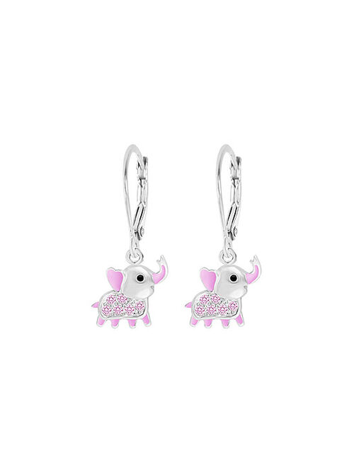 Pink & Sterling Silver Elephant Earrings With Swarovski® Crystals