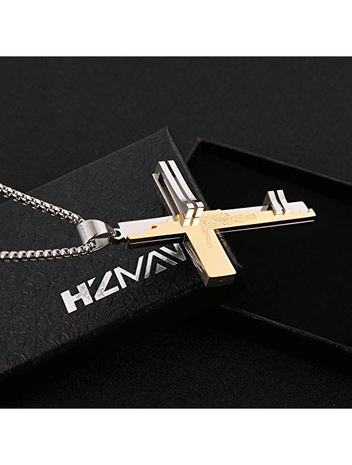 HZMAN Men's Stainless Steel Crucifix Christ Cross Religion Jesus Pendant Necklace with 22 + 2 Inch Chain