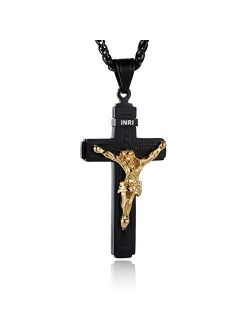 Catholic Jesus Christ on INRI Cross Crucifix Gold Silver Tone stainless steel Pendant Necklace 22+2 Chain