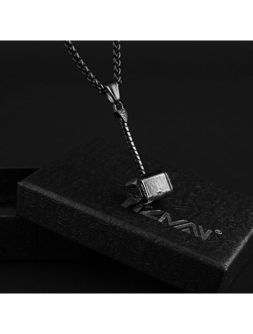 HZMAN Thor Hammer Stainless Steel Necklace For Men and Women Hammer Pendant Necklace 22+2 Inch Chain