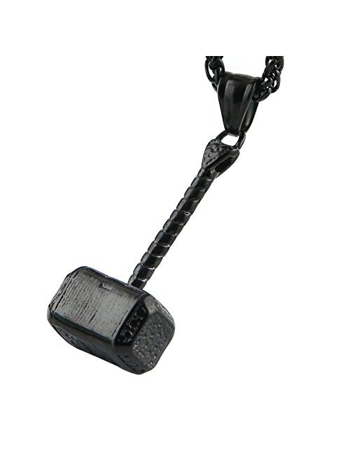 HZMAN Thor Hammer Stainless Steel Necklace For Men and Women Hammer Pendant Necklace 22+2 Inch Chain