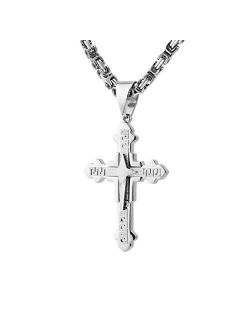 Men's Stainless Steel Silver/Gold Greek Key Cross Pendant Necklace Mechanic Style 22 24 30" Chain