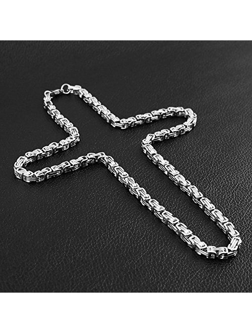 HZMAN Men's Stainless Steel Silver/Gold Greek Key Cross Pendant Necklace Mechanic Style 22 24 30" Chain