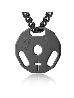 Mens Fashion Stainless Steel Fitness Gym Dumbbell Weight Plate Barbell Chain Pendant Necklace