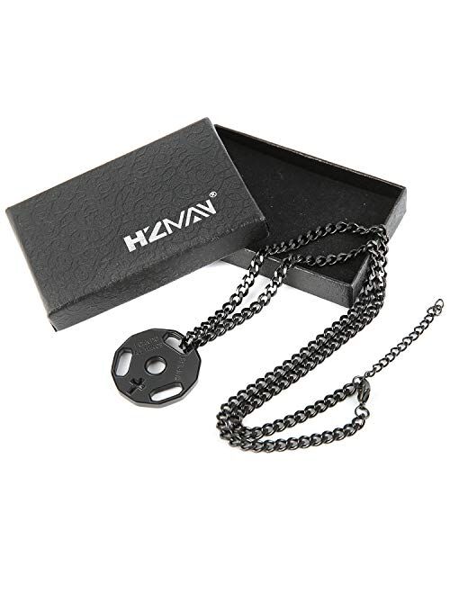 HZMAN Mens Fashion Stainless Steel Fitness Gym Dumbbell Weight Plate Barbell Chain Pendant Necklace