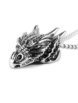 Stainless Steel Dragon Head Pendant Necklace for Men Women Vintage Gothic 22 2“ Chain