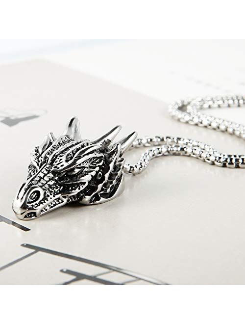 HZMAN Stainless Steel Dragon Head Pendant Necklace for Men Women Vintage Gothic 22+2“ Chain