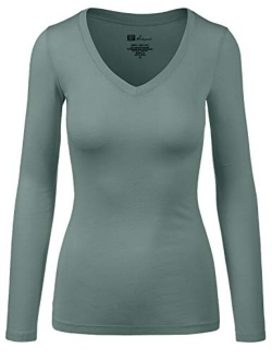 Women's Basic Long Sleeve V Neck Tee Everyday Casual Shirts