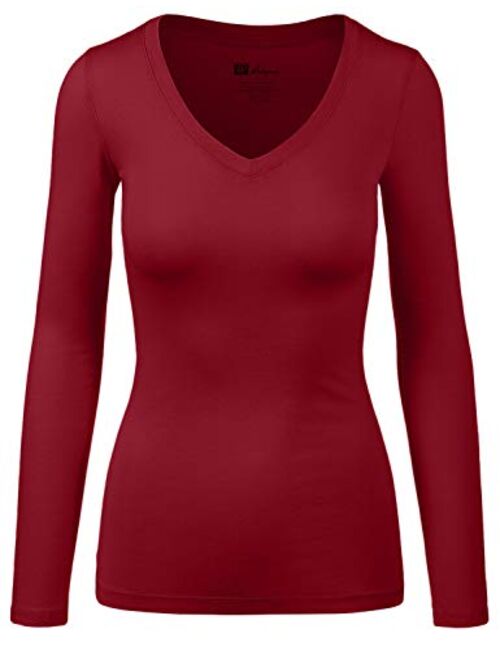 HATOPANTS Women's Basic Long Sleeve V Neck Tee Everyday Casual Shirts