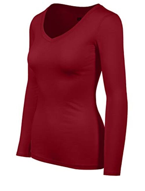 HATOPANTS Women's Basic Long Sleeve V Neck Tee Everyday Casual Shirts