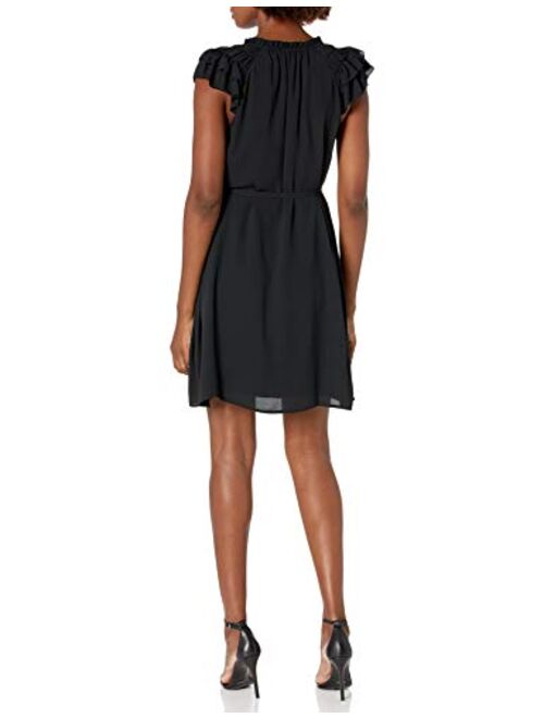 Amazon Brand - Lark & Ro Women's Relaxed Fit Lightweight Georgette Split Neck Flutter Sleeve Shift Dress