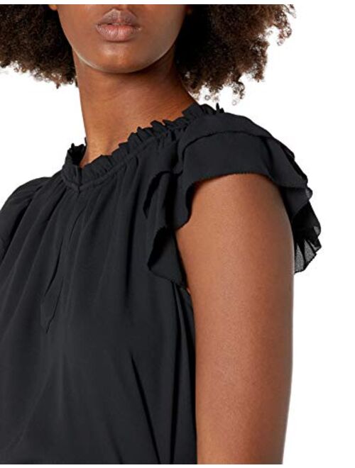 Amazon Brand - Lark & Ro Women's Relaxed Fit Lightweight Georgette Split Neck Flutter Sleeve Shift Dress