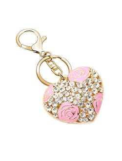 Keychains for Women, Gifts for Women Girls Crystal Flowers Ball Keychain and Sweet Love Heart Rose Flower Crystal Keyring
