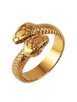 Gothic Jewelry Retro Double Snake Head Loop Fashion Animal Personality Stainless Steel Ring