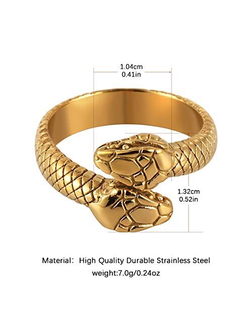 HZMAN Gothic Jewelry Retro Double Snake Head Loop Fashion Animal Personality Stainless Steel Ring
